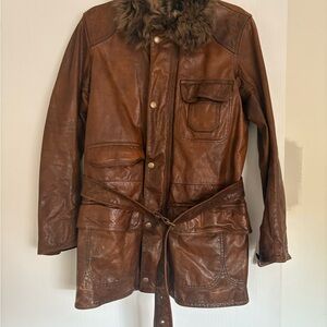 Ralph Lauren Blue Label Cowhide Leather Fur Collar Field Jacket , Women’s 8